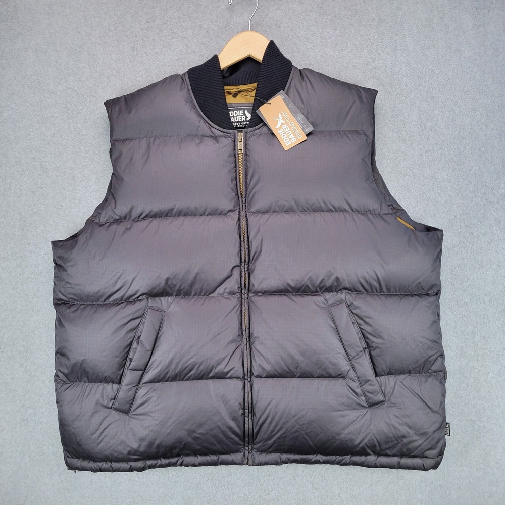 Eddie Bauer Original Down Bomber Vest Mens 2XL Black 650 Fill Ripstop Puffer